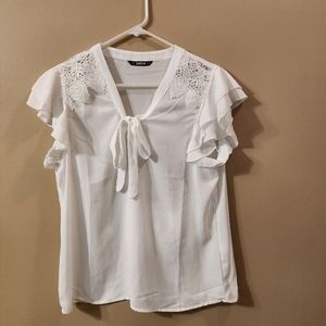 *SOLD* Shein white lace short sleeve blouse, women's medium